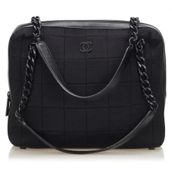 Chanel Vintage - Choco Bar Chain Cotton Handbag Bag - Black - Leather and Canvas Handbag - Luxury High Quality - Avvenice