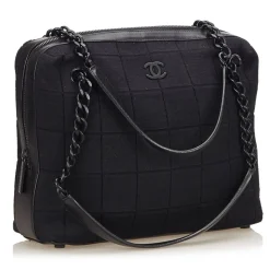 Chanel Vintage - Choco Bar Chain Cotton Handbag Bag - Black - Leather and Canvas Handbag - Luxury High Quality - Avvenice