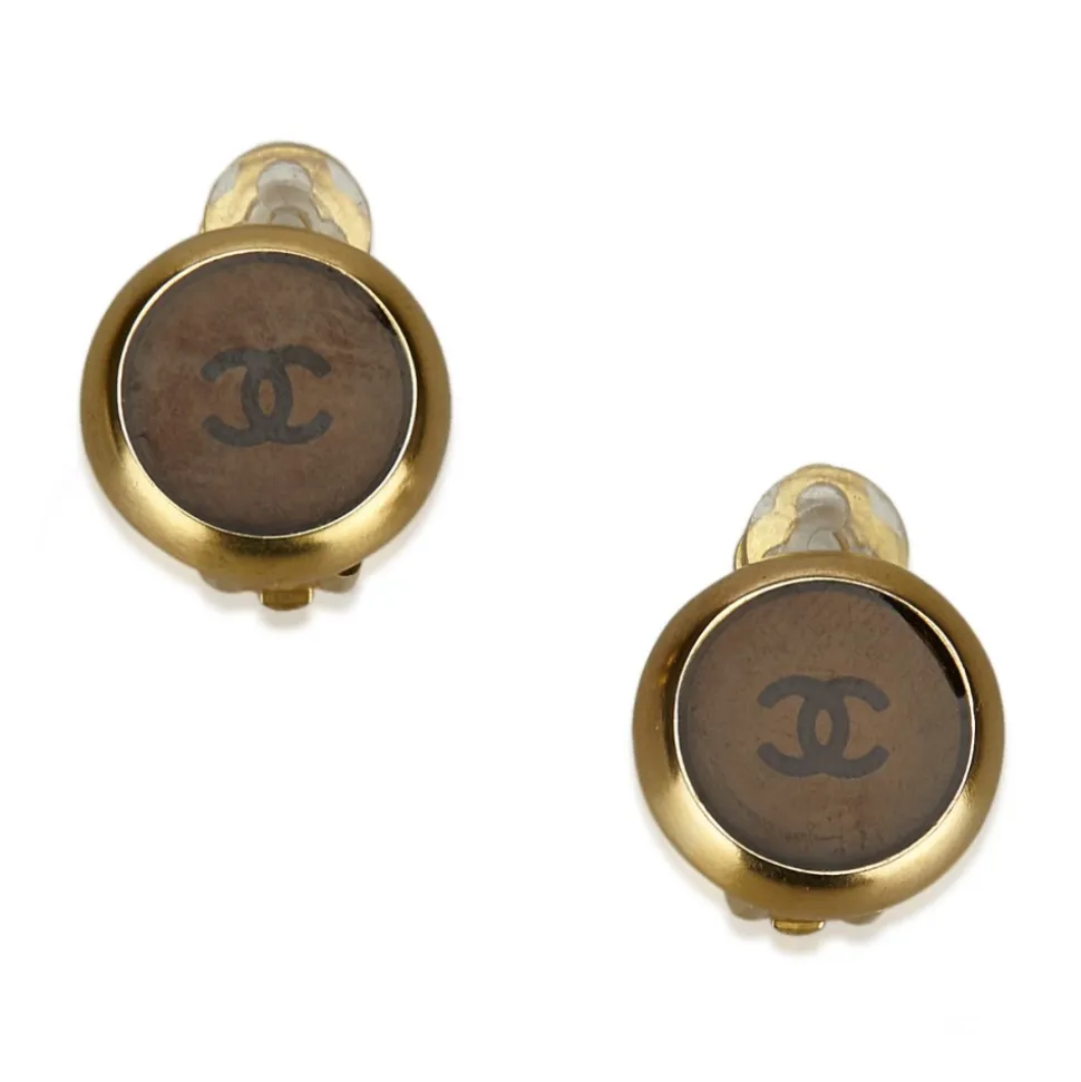 Chanel Vintage - Clip-On CC Earrings - Gold Brown - Earrings Chanel - Luxury High Quality - Avvenice