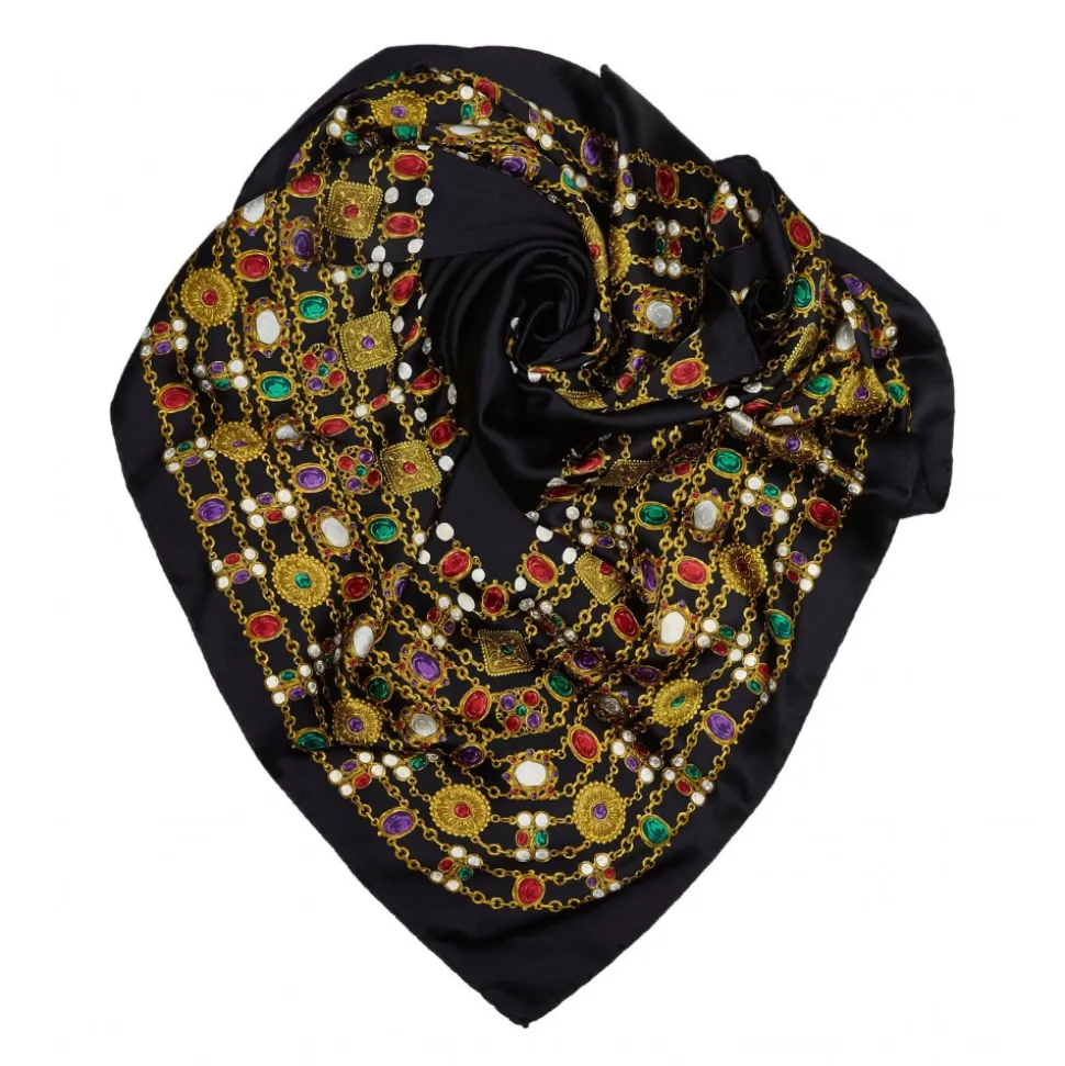 Chanel Vintage - Jewelry Printed Silk Scarf - Black - Silk Foulard - Luxury High Quality - Avvenice