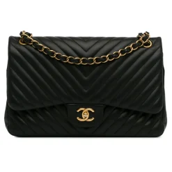 Chanel Vintage - Jumbo Classic Chevron Lambskin Double Flap - Black - Leather and Lambskin Handbag - Luxury High Quality - Avvenice