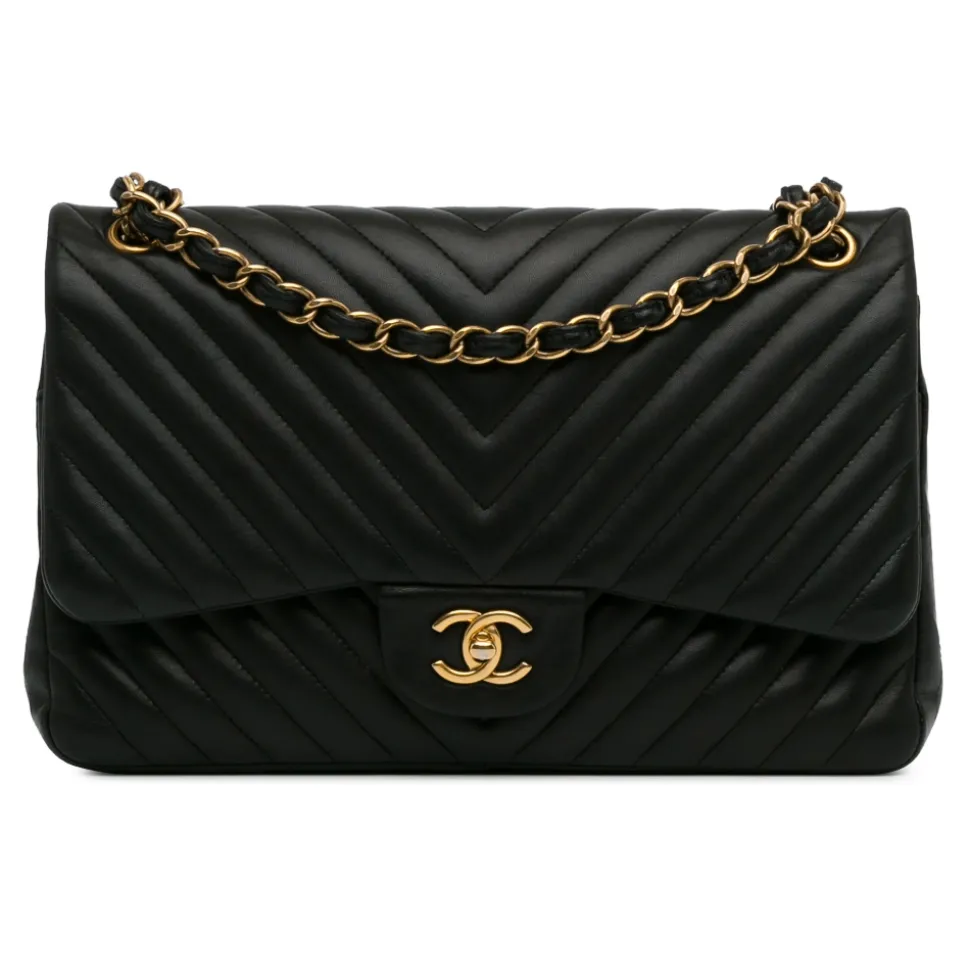 Chanel Vintage - Jumbo Classic Chevron Lambskin Double Flap - Black - Leather and Lambskin Handbag - Luxury High Quality - Avvenice