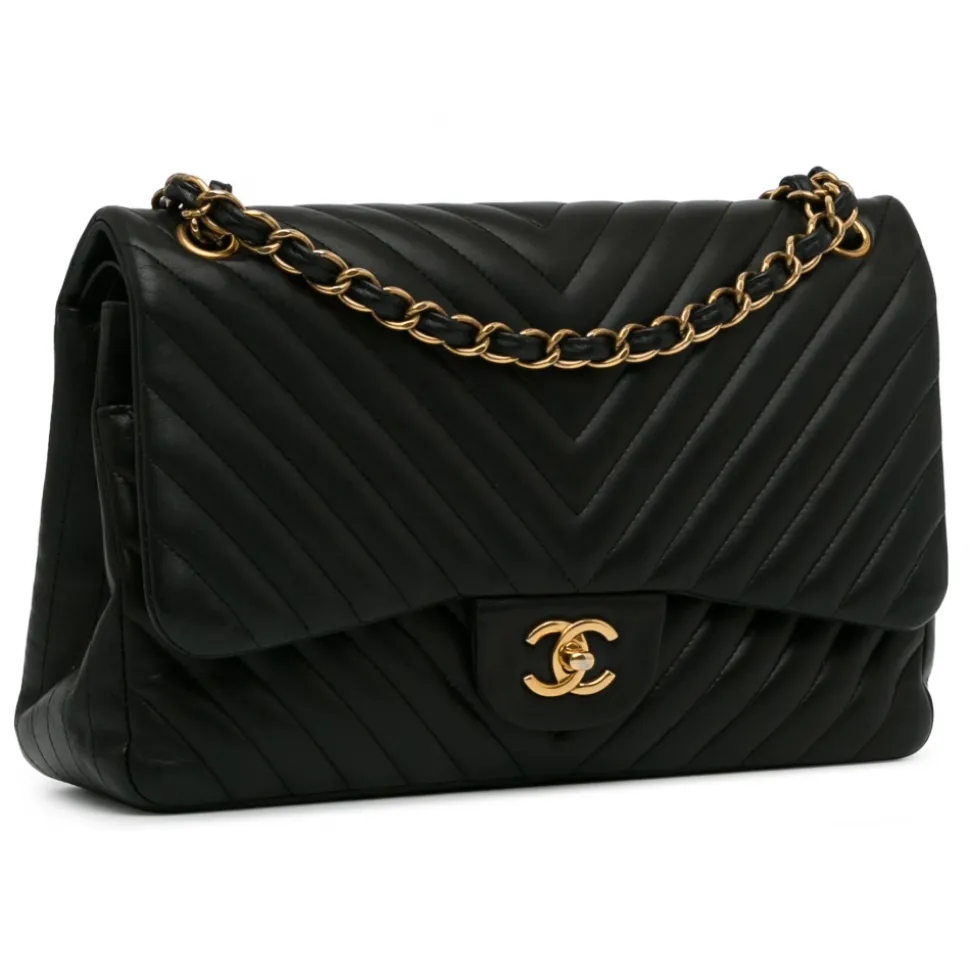 Chanel Vintage - Jumbo Classic Chevron Lambskin Double Flap - Black - Leather and Lambskin Handbag - Luxury High Quality - Avvenice