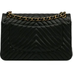 Chanel Vintage - Jumbo Classic Chevron Lambskin Double Flap - Black - Leather and Lambskin Handbag - Luxury High Quality - Avvenice