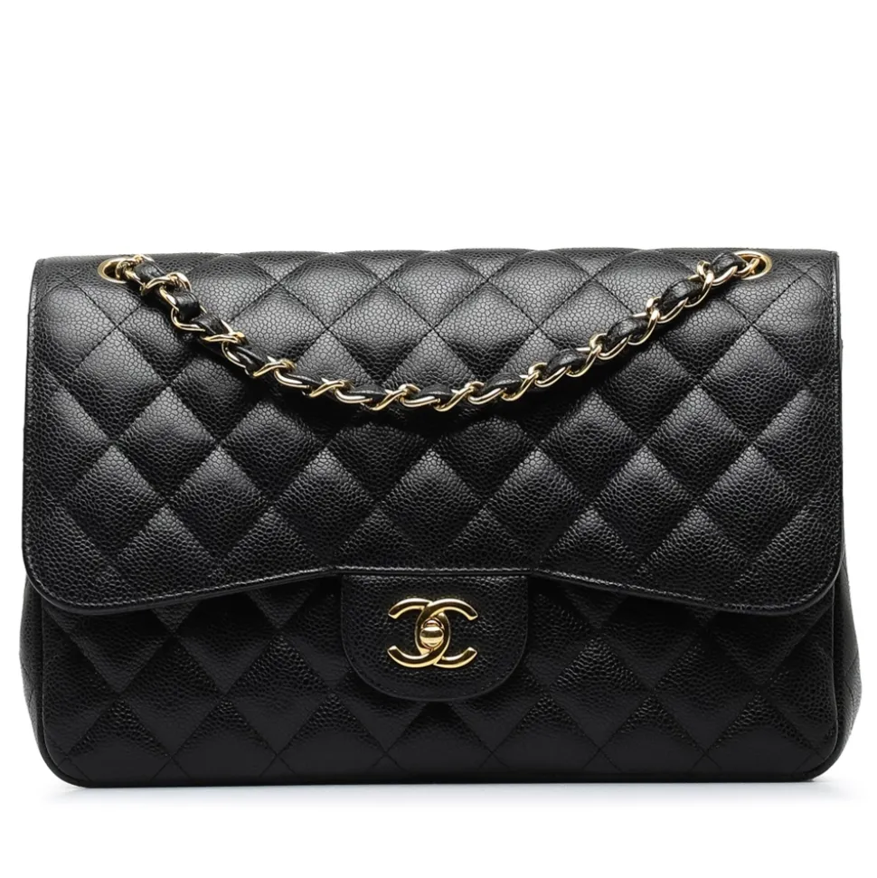 Chanel Vintage - Jumbo Classic Caviar Double Flap - Black - Leather and Lambskin Handbag - Luxury High Quality - Avvenice