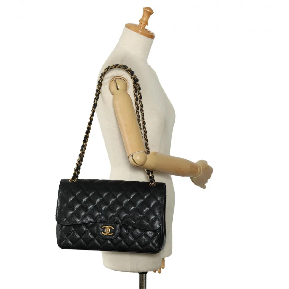 Chanel Vintage - Jumbo Classic Caviar Double Flap - Black - Leather and Lambskin Handbag - Luxury High Quality - Avvenice