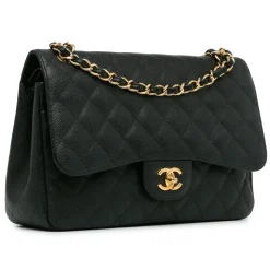 Chanel Vintage - Jumbo Classic Caviar Double Flap - Black - Leather and Lambskin Handbag - Luxury High Quality - Avvenice