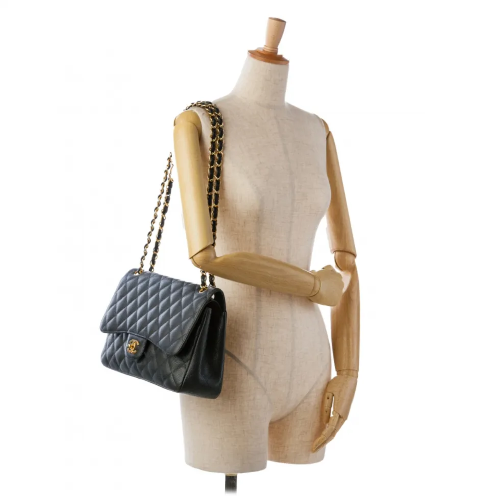 Chanel Vintage - Jumbo Classic Caviar Double Flap - Black - Leather and Lambskin Handbag - Luxury High Quality - Avvenice