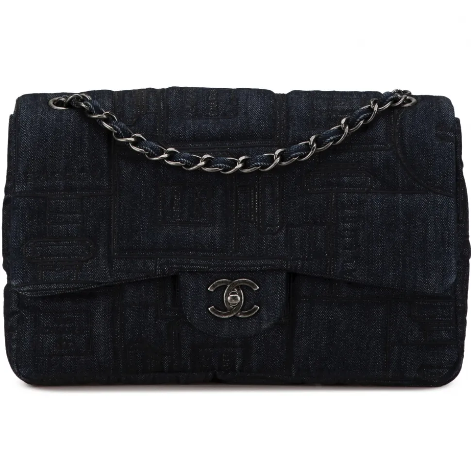 Chanel Vintage - Jumbo Embroidered Denim Perfume Bottle Single Flap - Black - Leather and Lambskin Handbag - Luxury High Quality - Avvenice