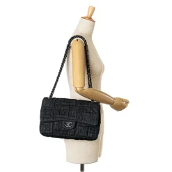 Chanel Vintage - Jumbo Embroidered Denim Perfume Bottle Single Flap - Black - Leather and Lambskin Handbag - Luxury High Quality - Avvenice