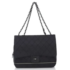 Chanel Vintage - Matelasse Chain Nylon Flap Shoulder Bag - Black - Leather and Canvas Handbag - Luxury High Quality - Avvenice