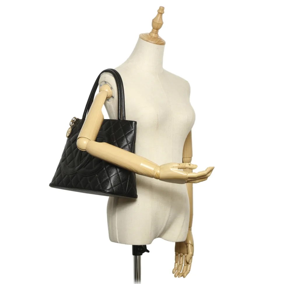 Chanel Vintage - Medallion Caviar Leather Tote Bag - Black - Caviar Leather Handbag - Luxury High Quality - Avvenice