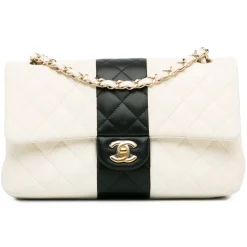 Chanel Vintage - Medium Bi-Stripe Classic Lambskin Double Flap - White - Leather and Lambskin Handbag - Luxury High Quality - Avvenice