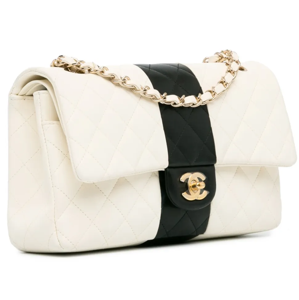 Chanel Vintage - Medium Bi-Stripe Classic Lambskin Double Flap - White - Leather and Lambskin Handbag - Luxury High Quality - Avvenice