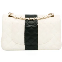 Chanel Vintage - Medium Bi-Stripe Classic Lambskin Double Flap - White - Leather and Lambskin Handbag - Luxury High Quality - Avvenice