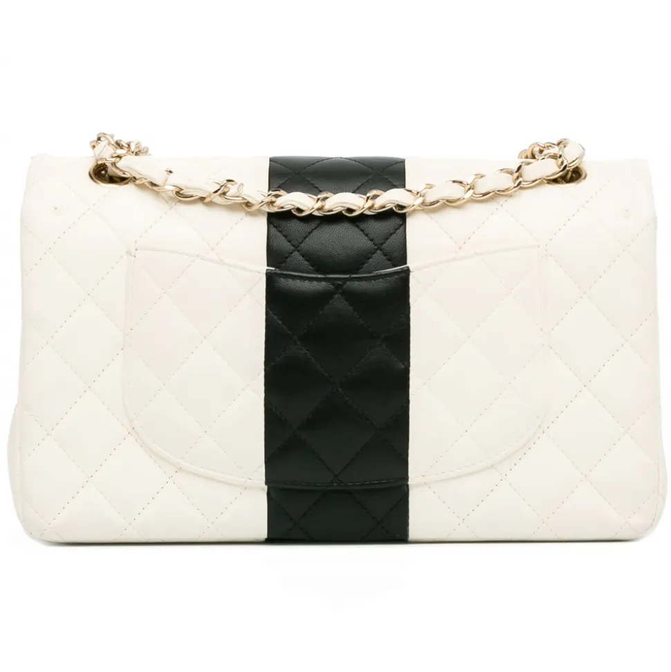 Chanel Vintage - Medium Bi-Stripe Classic Lambskin Double Flap - White - Leather and Lambskin Handbag - Luxury High Quality - Avvenice