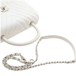 Chanel Vintage - Medium Caviar Chevron Coco Top Handle Satchel - White - Leather and Lambskin Handbag - Luxury High Quality - Avvenice