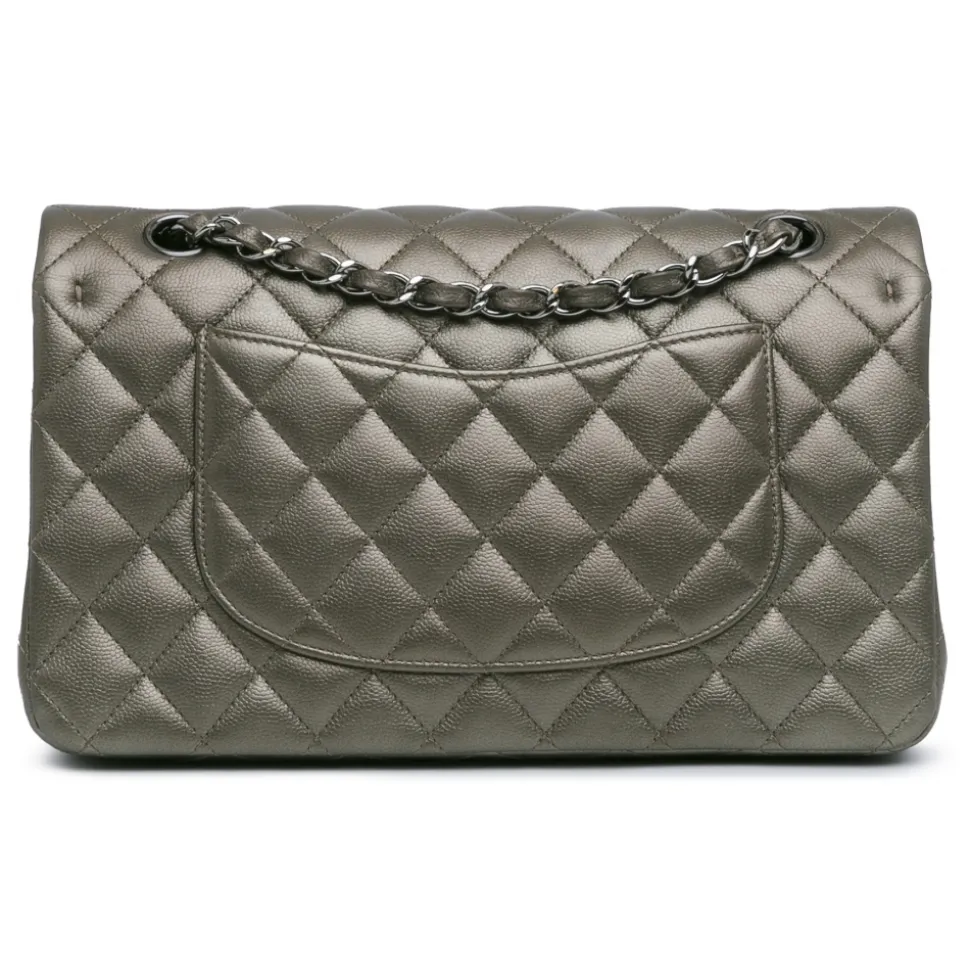Chanel Vintage - Medium Classic Metallic Caviar Double Flap - Gray - Leather and Lambskin Handbag - Luxury High Quality - Avvenice