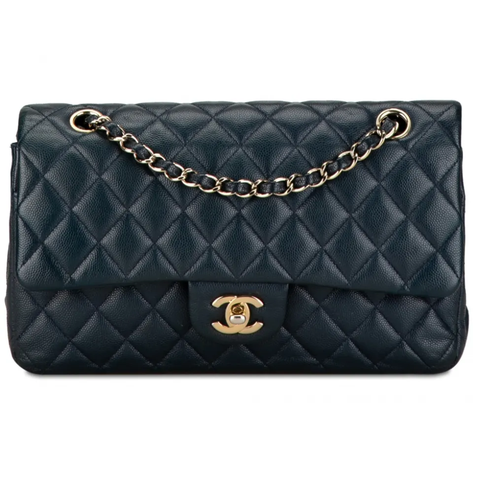 Chanel Vintage - Medium Classic Caviar Double Flap - Blue - Leather and Lambskin Handbag - Luxury High Quality - Avvenice