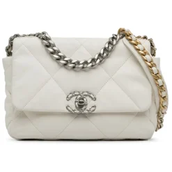 Chanel Vintage - Medium Lambskin 19 Flap - White - Leather and Lambskin Handbag - Luxury High Quality - Avvenice