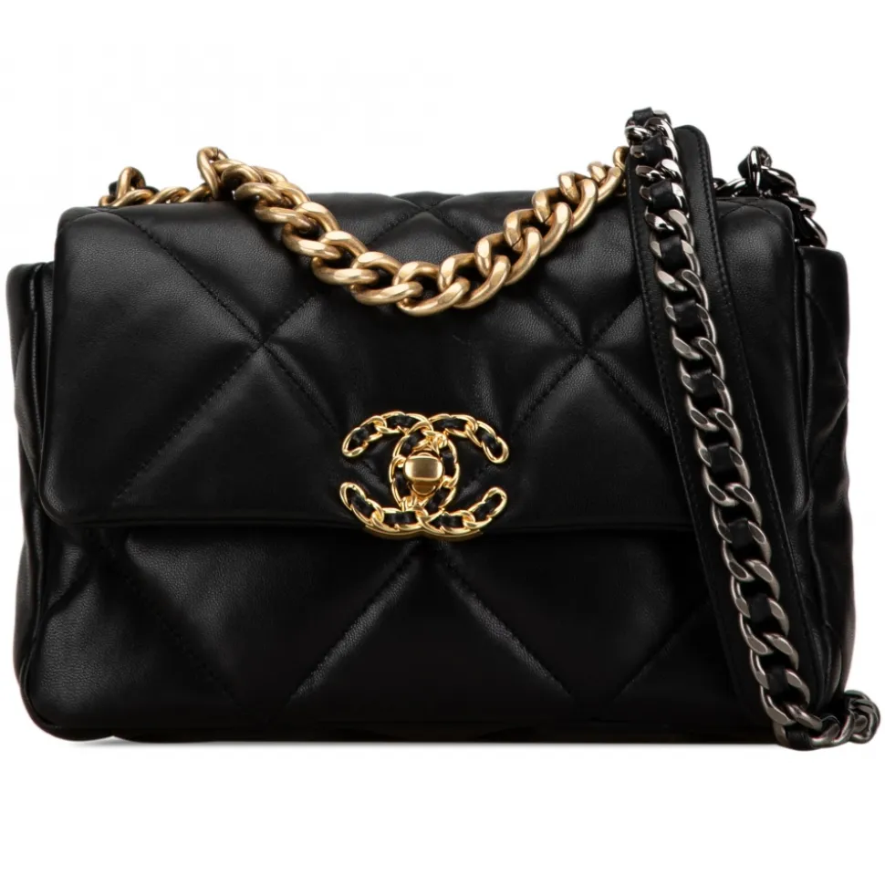 Chanel Vintage - Medium Lambskin 19 Flap - Black - Leather and Lambskin Handbag - Luxury High Quality - Avvenice