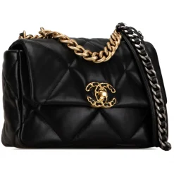 Chanel Vintage - Medium Lambskin 19 Flap - Black - Leather and Lambskin Handbag - Luxury High Quality - Avvenice