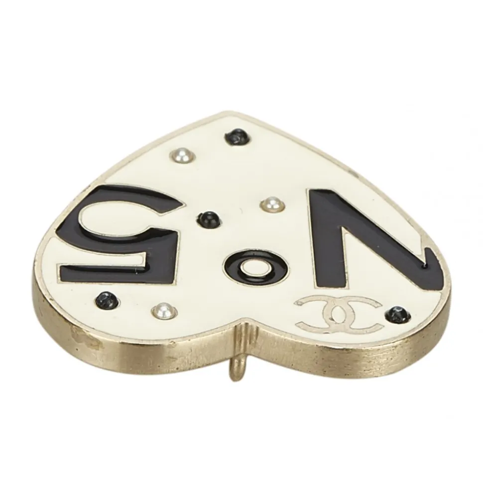 Chanel Vintage - Metal No 5 Heart Brooch - White - Brooch Chanel - Luxury High Quality - Avvenice