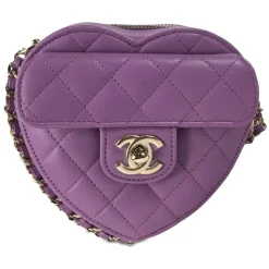 Chanel Vintage - Mini Lambskin CC in Love Heart Crossbody - Purple - Leather and Lambskin Handbag - Luxury High Quality - Avvenice