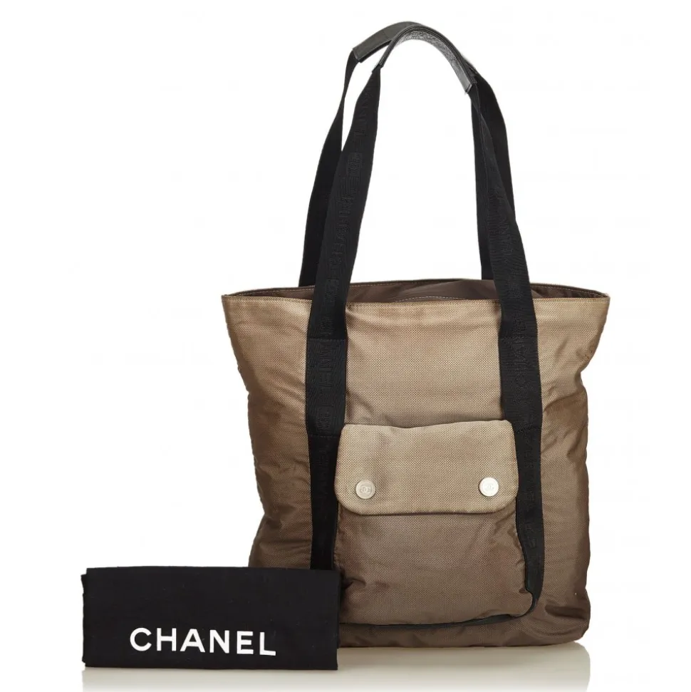 Chanel Vintage - Nylon Shoulder Bag - Brown Beige - Canvas Handbag - Luxury High Quality - Avvenice