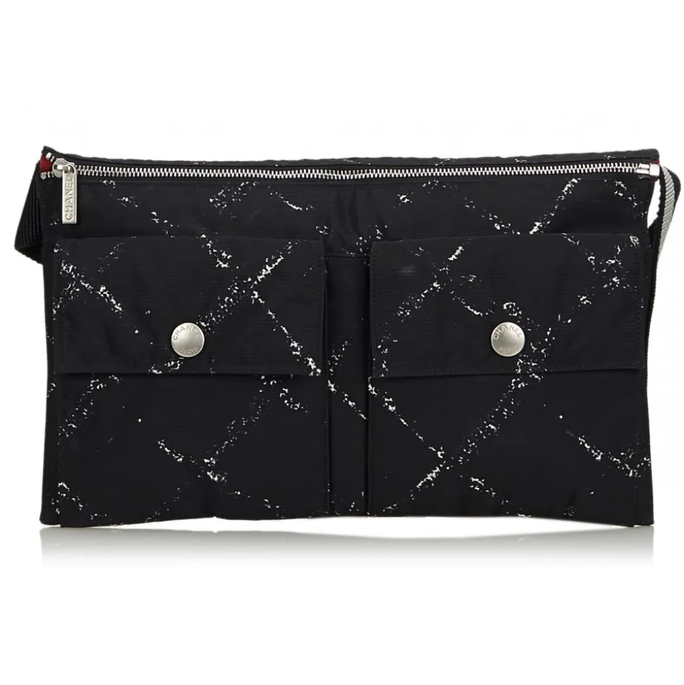 Chanel Vintage - Old Travel Line Belt Bag - Black - Canvas Handbag - Luxury High Quality - Avvenice