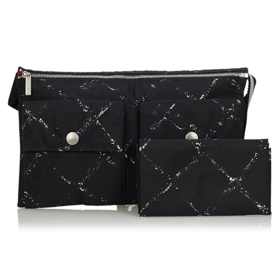 Chanel Vintage - Old Travel Line Belt Bag - Black - Canvas Handbag - Luxury High Quality - Avvenice
