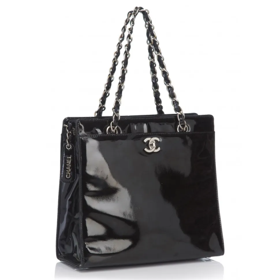 Chanel Vintage - Patent Leather Chain Tote Bag - Black - Patent Leather Handbag - Luxury High Quality - Avvenice
