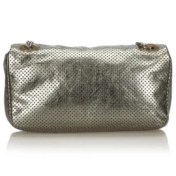 Chanel Vintage - Perforated Leather Flap Bag - Grey Silver - Leather Handbag - Luxury High Quality - Avvenice