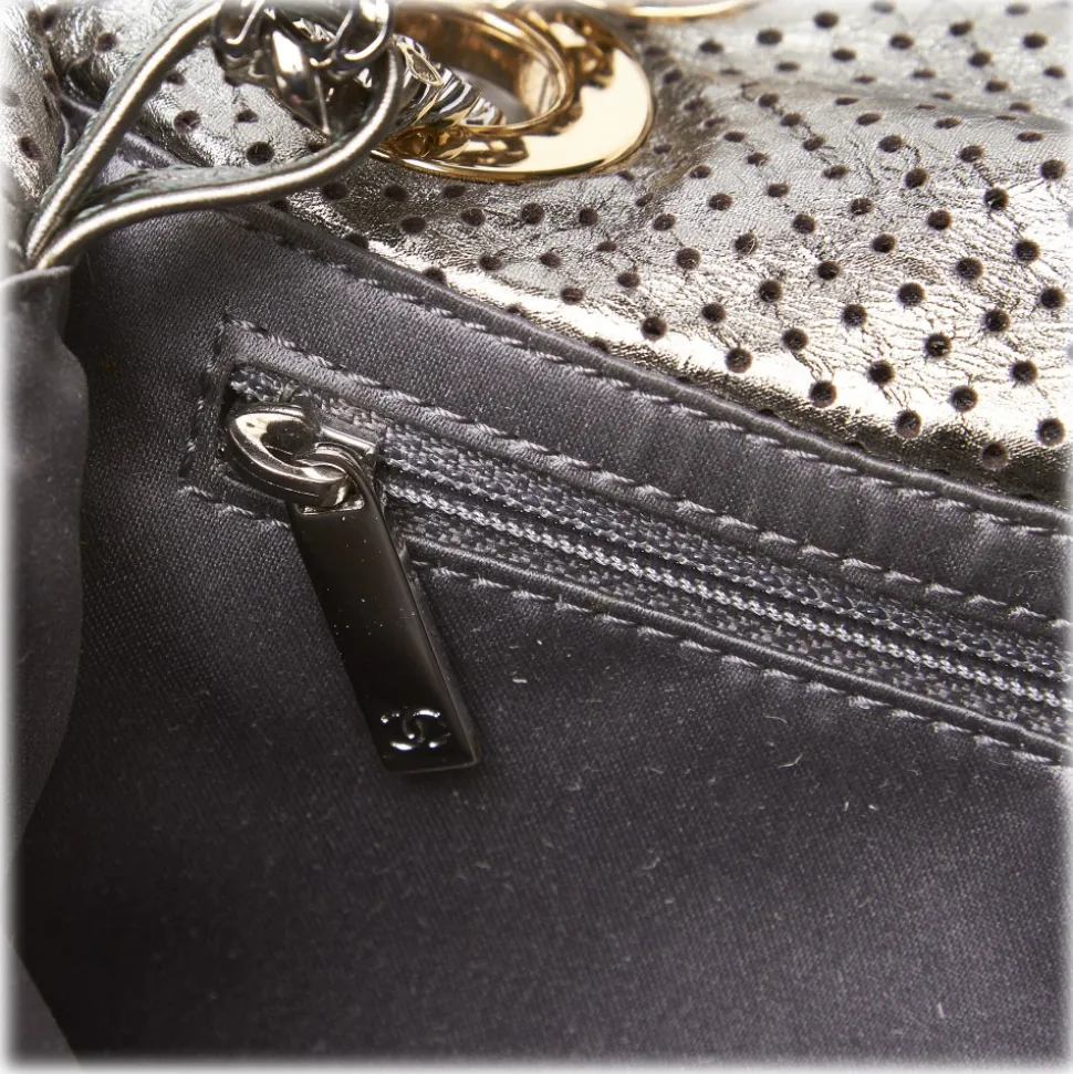 Chanel Vintage - Perforated Leather Flap Bag - Grey Silver - Leather Handbag - Luxury High Quality - Avvenice