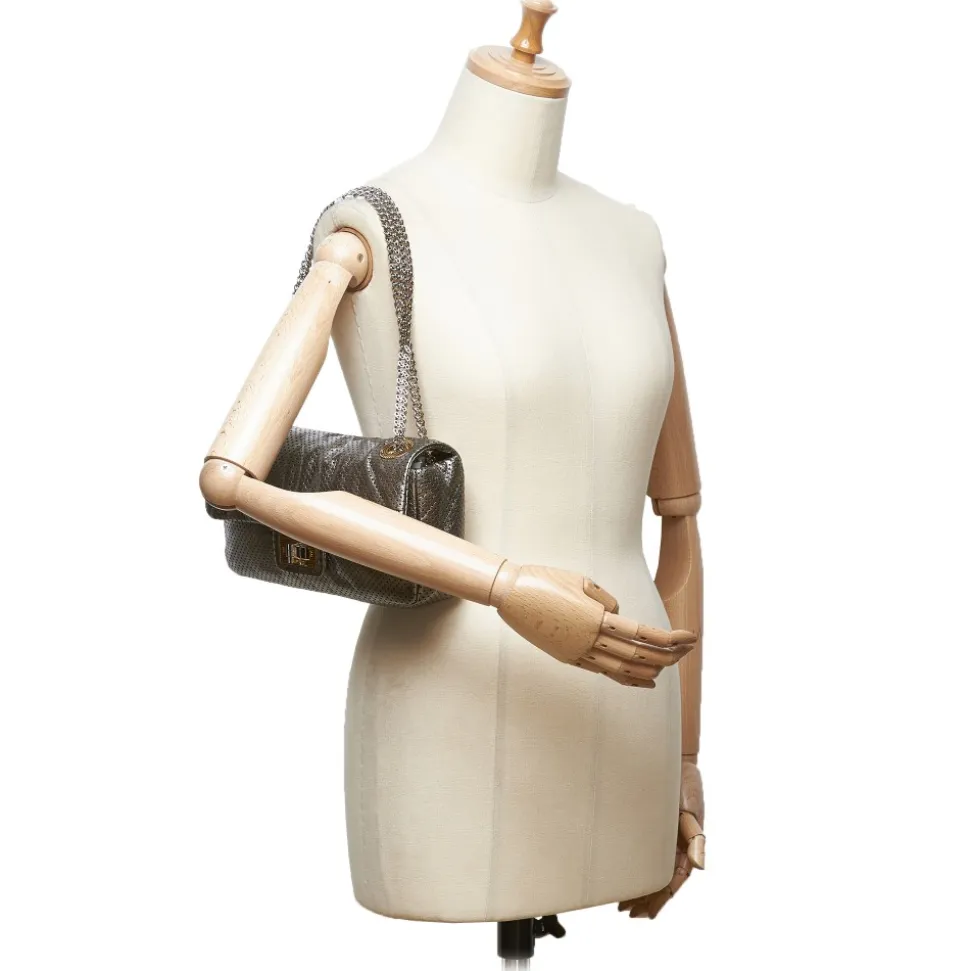 Chanel Vintage - Perforated Leather Flap Bag - Grey Silver - Leather Handbag - Luxury High Quality - Avvenice