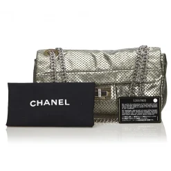 Chanel Vintage - Perforated Leather Flap Bag - Grey Silver - Leather Handbag - Luxury High Quality - Avvenice