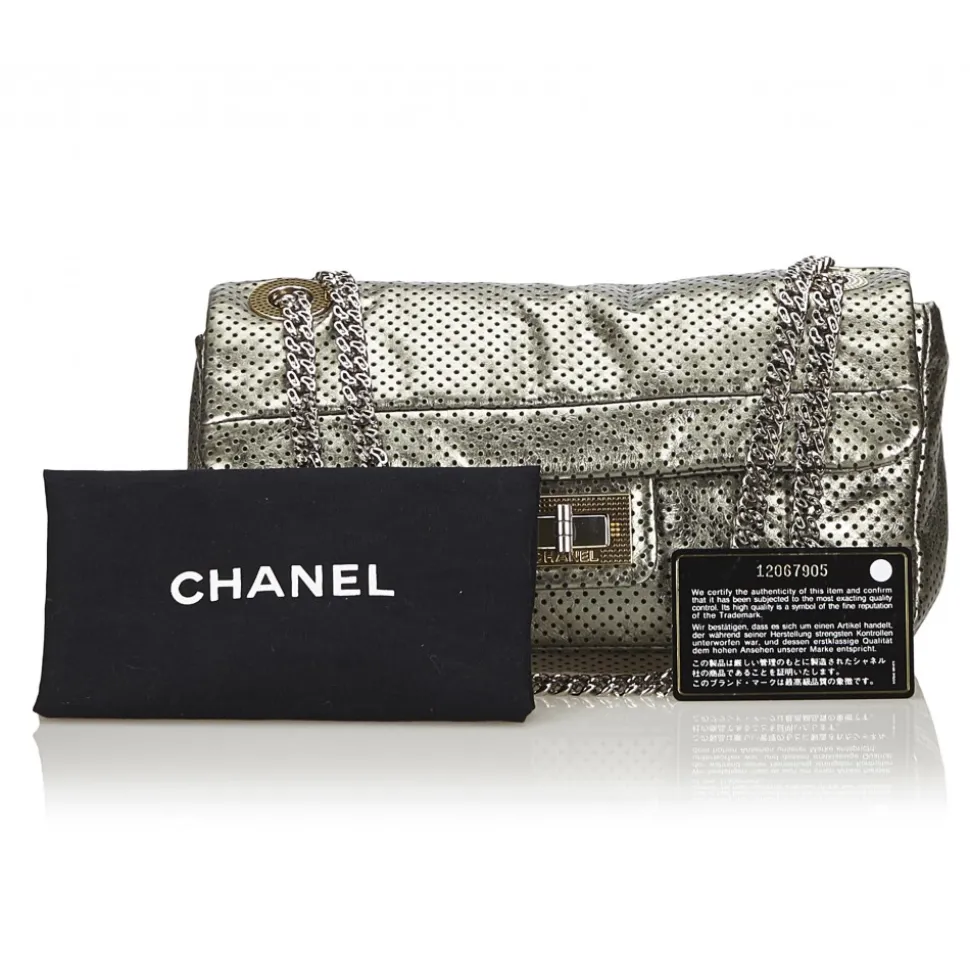 Chanel Vintage - Perforated Leather Flap Bag - Grey Silver - Leather Handbag - Luxury High Quality - Avvenice