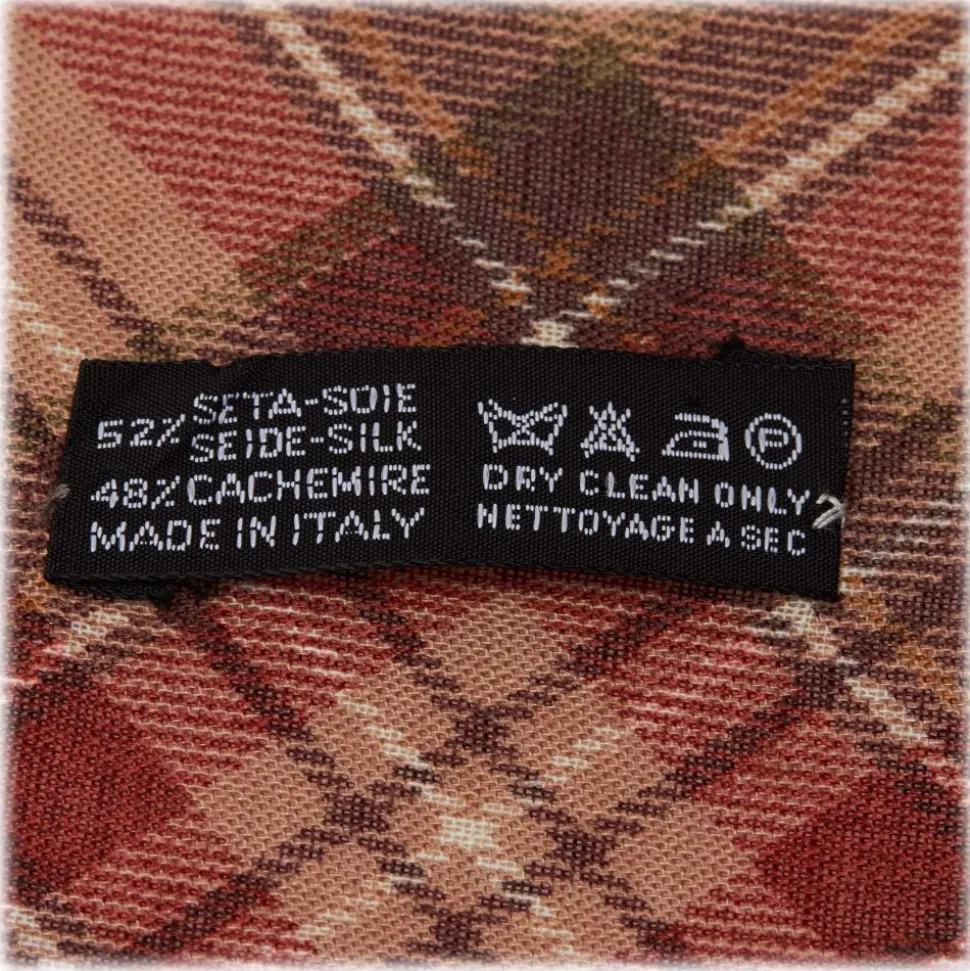 Chanel Vintage - Plaid Cashmere Silk Scarf - Brown Beige - Cashmere and Silk Foulard - Luxury High Quality - Avvenice