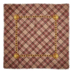 Chanel Vintage - Plaid Cashmere Silk Scarf - Brown Beige - Cashmere and Silk Foulard - Luxury High Quality - Avvenice