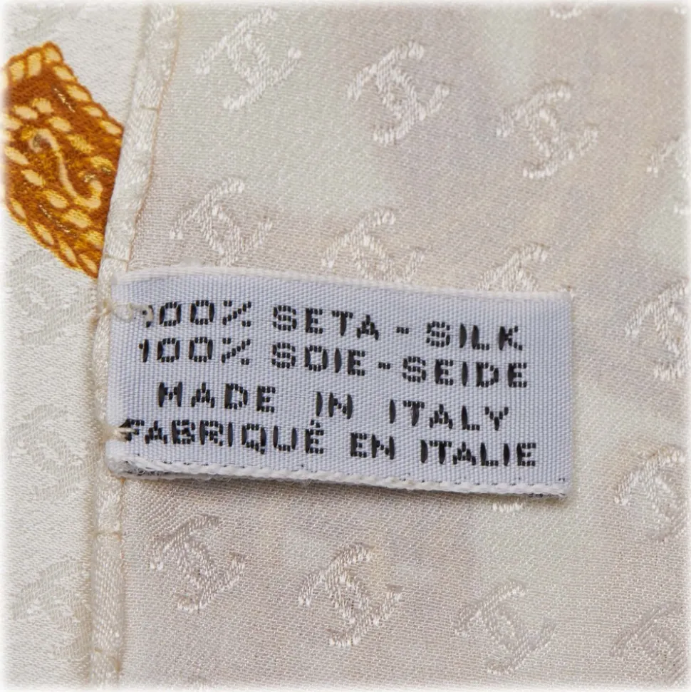 Chanel Vintage - Printed Silk Chain Scarf - White Gold - Silk Foulard - Luxury High Quality - Avvenice