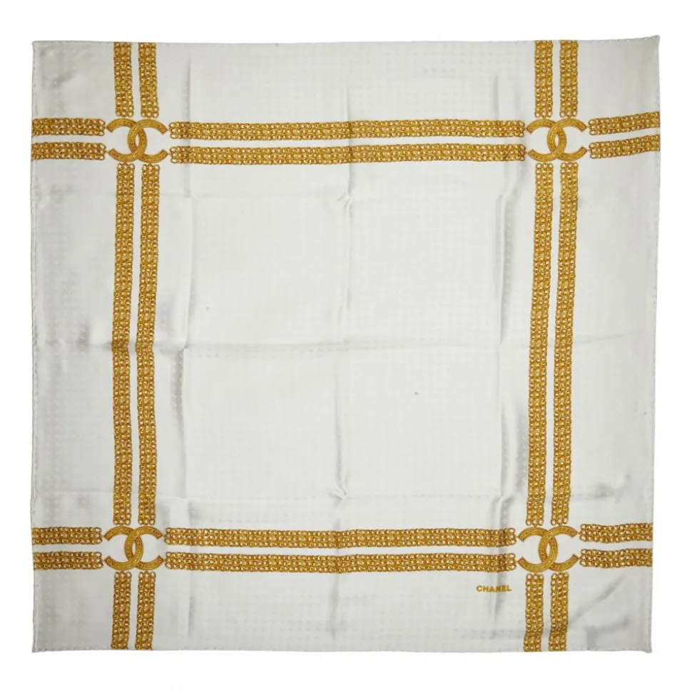 Chanel Vintage - Printed Silk Chain Scarf - White Gold - Silk Foulard - Luxury High Quality - Avvenice