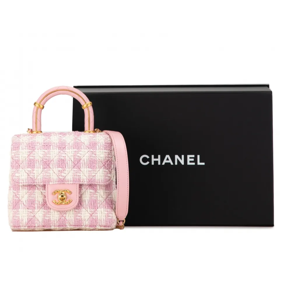 Chanel Vintage - Quilted Tweed Crush Top Handle Flap - Pink - Leather and Lambskin Handbag - Luxury High Quality - Avvenice