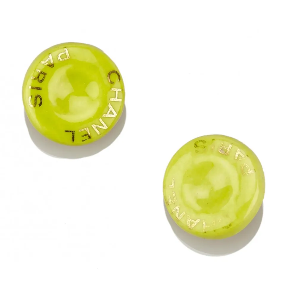 Chanel Vintage - Round Clip On Earrings - Green - Ceramic Chanel Earrings - Luxury High Quality - Avvenice
