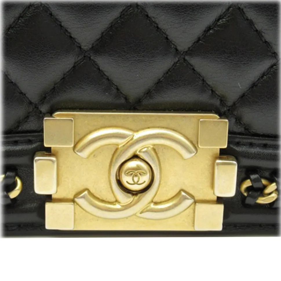 Chanel Vintage - Small Lambskin Boy Top Handle - Black - Leather and Lambskin Handbag - Luxury High Quality - Avvenice