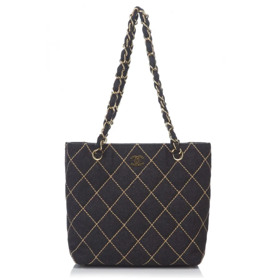 Chanel Vintage - Surpique Wool Shoulder Bag - Grey - Leather and Wool Handbag - Luxury High Quality - Avvenice