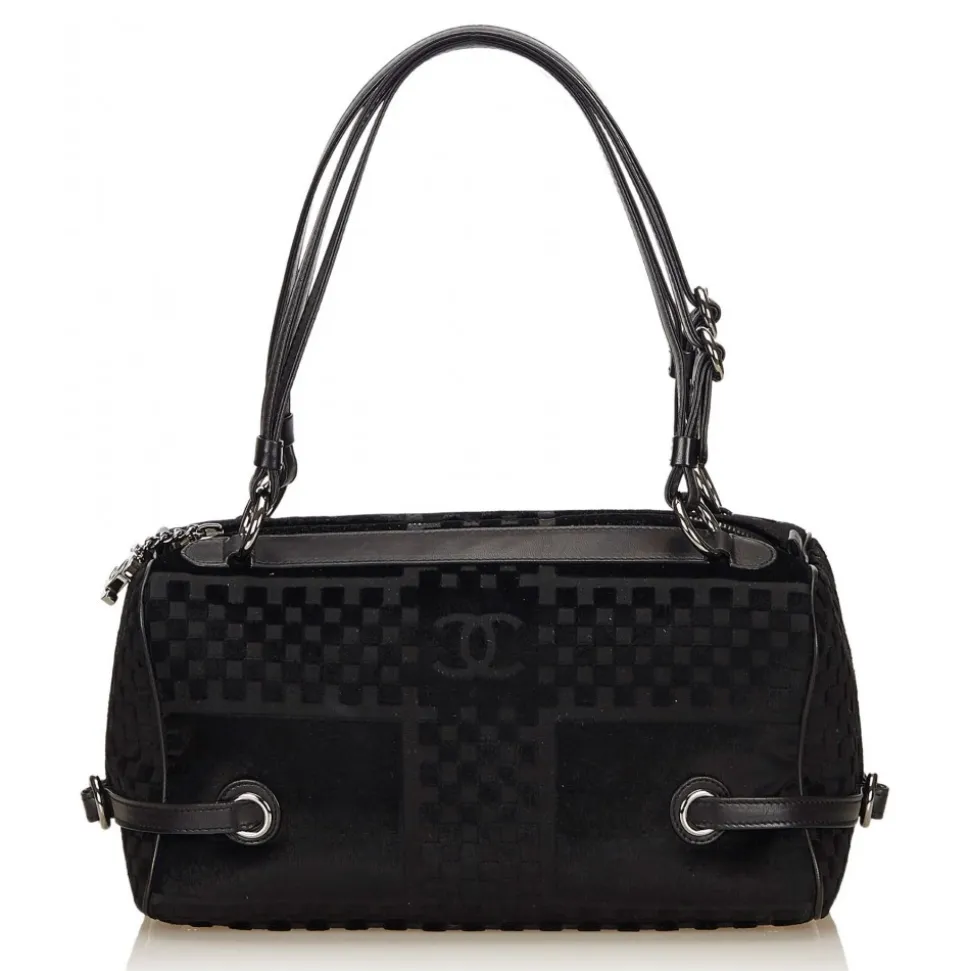 Chanel Vintage - Velour Shoulder Bag - Black - Leather and Lambskin Handbag - Luxury High Quality - Avvenice