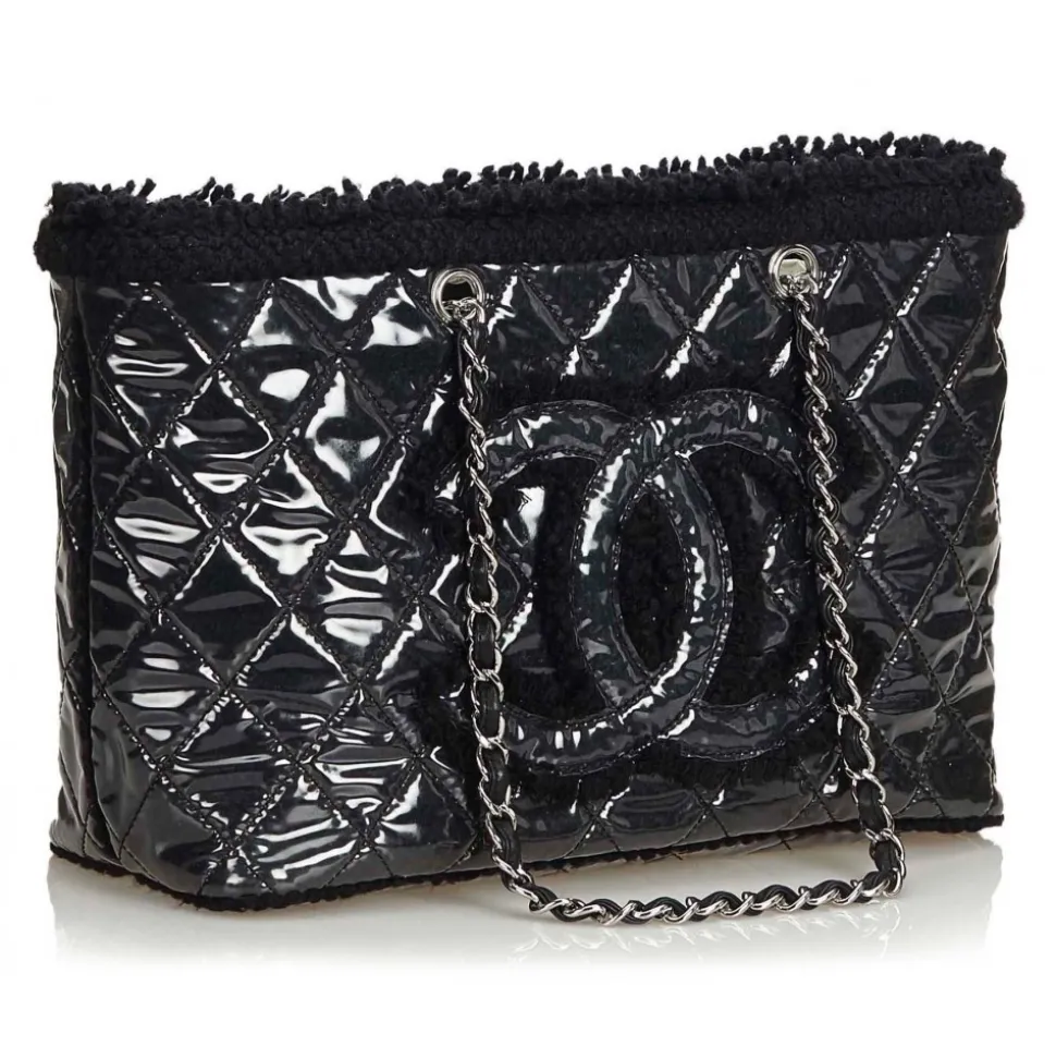 Chanel Vintage - Vinyl Toile Chain Tote Bag - Black - Canvas and Vinyl Handbag - Luxury High Quality - Avvenice