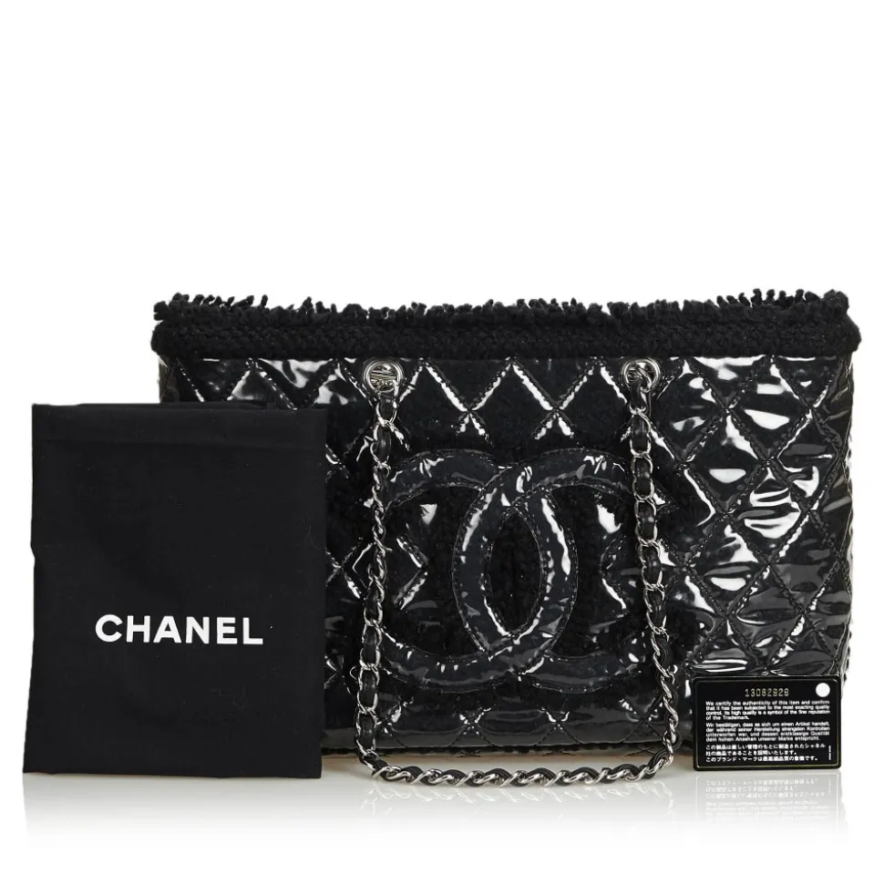 Chanel Vintage - Vinyl Toile Chain Tote Bag - Black - Canvas and Vinyl Handbag - Luxury High Quality - Avvenice