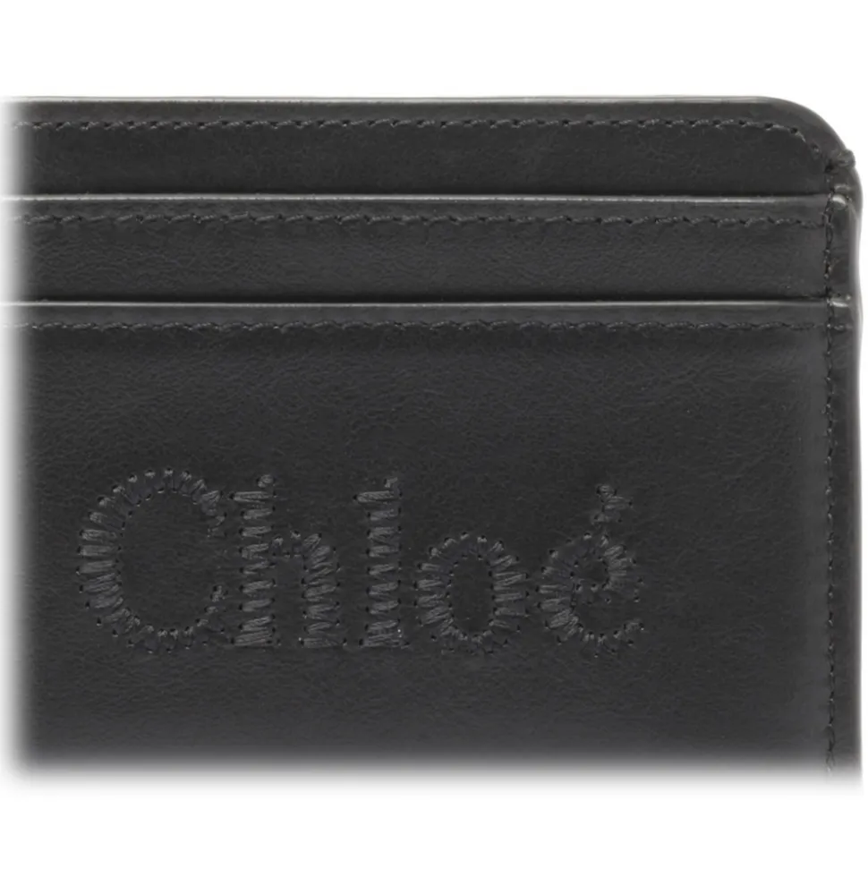 Chloé - Black Embroidered-Logo Leather Cardholder - Chloé Exclusive Luxury Collection - Avvenice