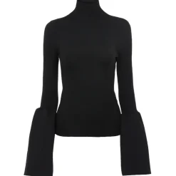Chloé - Black Turtleneck Flare Sleeve Top - Chloé Exclusive Luxury Collection - Avvenice